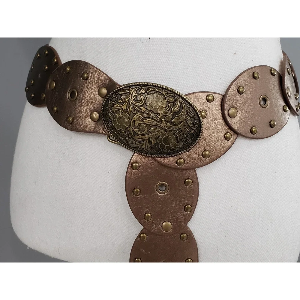Oval Disc Belt Women Concho Western Boho y2k bohemian festival statement BRASS